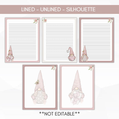 lined pink gnome stationery set