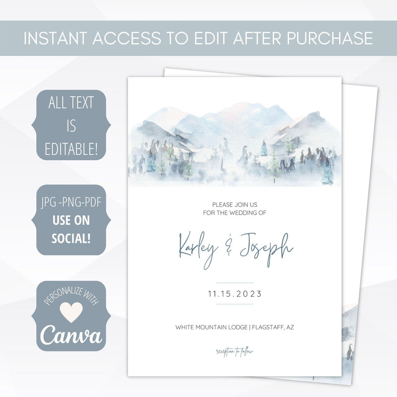 smokey mountains wedding invitation template