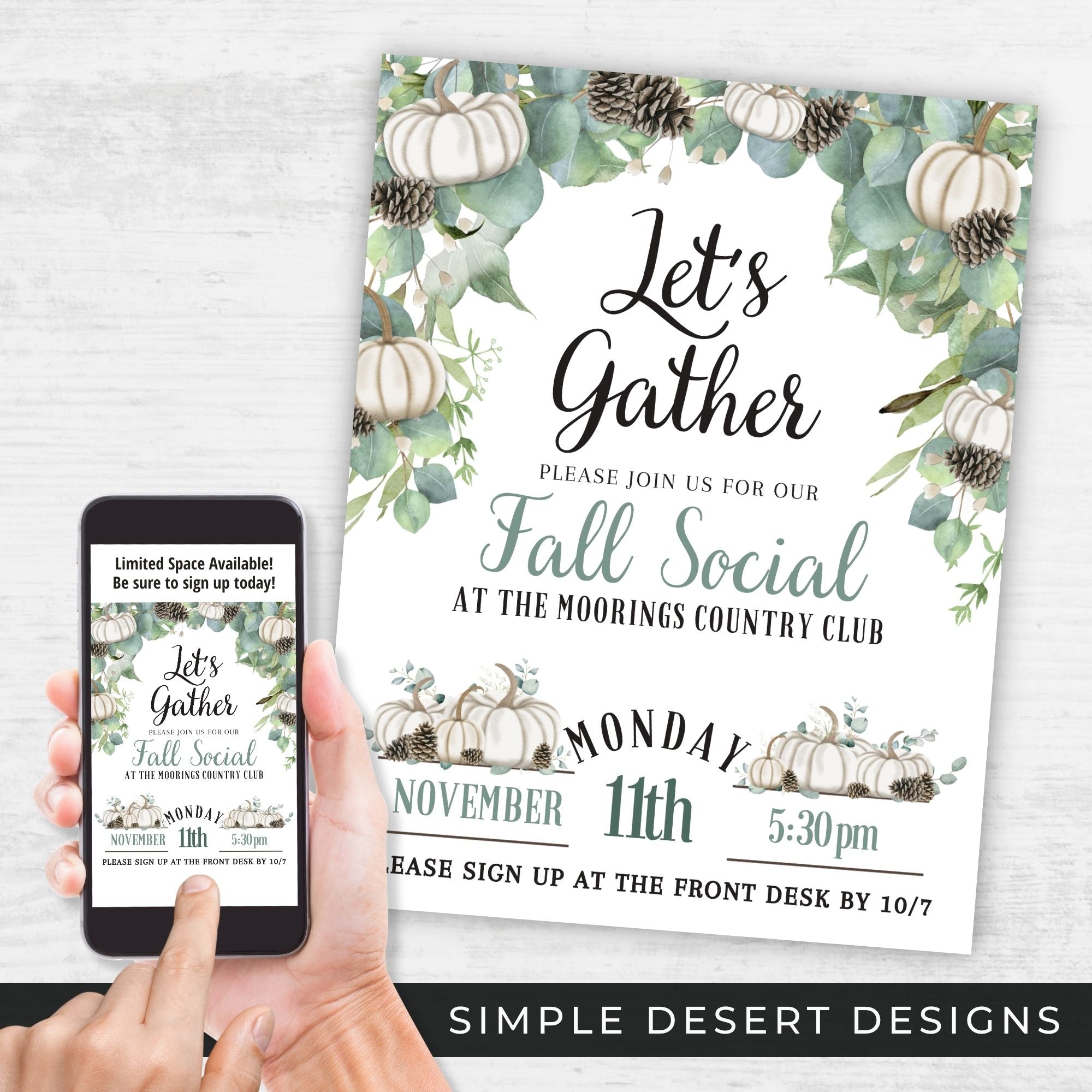 sophisticated and elegant white pumpkin and gourd theme fall festival or event flyers