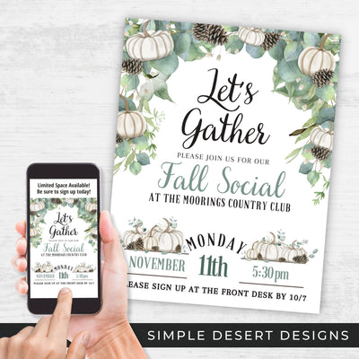 sophisticated and elegant white pumpkin and gourd theme fall festival or event flyers