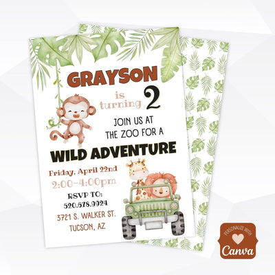 jungle animal themed birthday invitation template