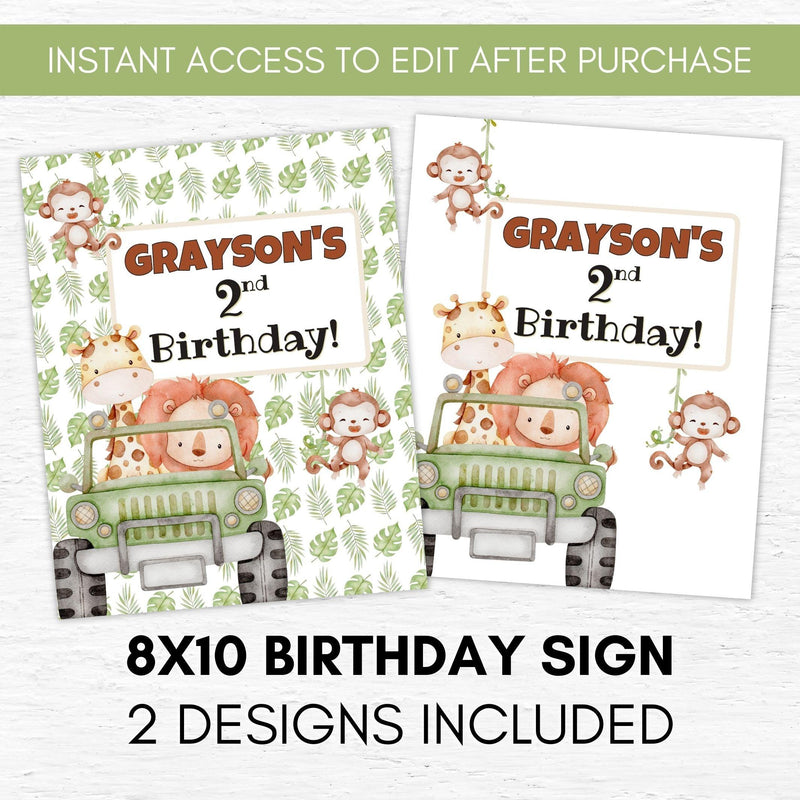 safari animals zoo birthday party sign template