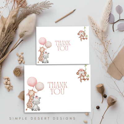 cute safari themed thank you cards for baby girl baby shower or wild one birthday party