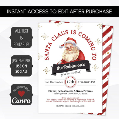 nostalgic santa claus is coming Christmas party invite