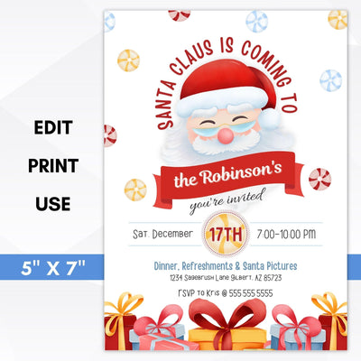 Santa Claus is coming kids Christmas party invitation