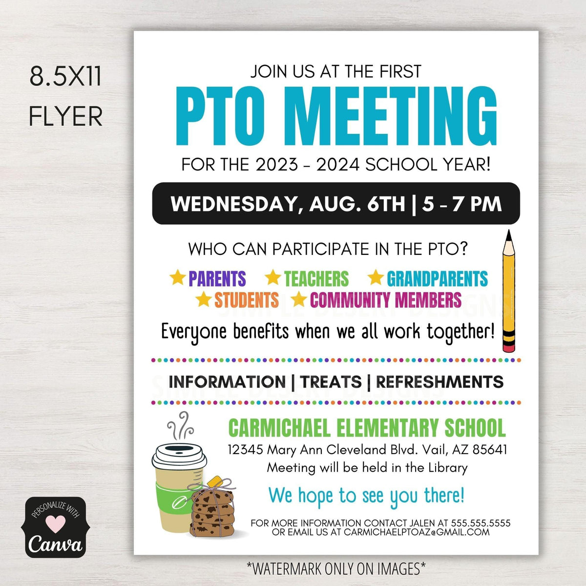 Editable School PTO Flyer Template - Simple Desert Designs