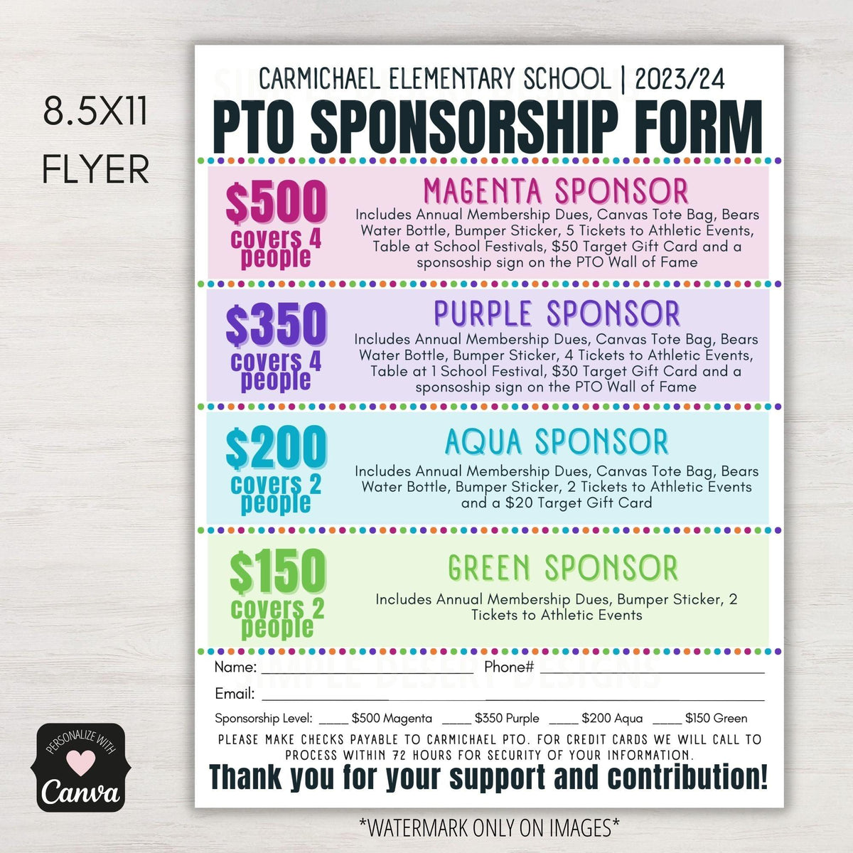Editable School PTO Sponsorship Flyer - Simple Desert Designs