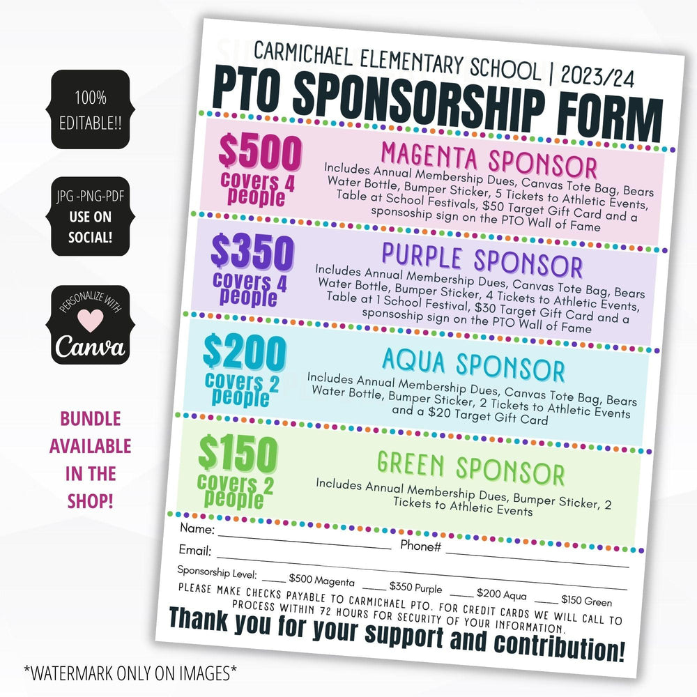 Editable School PTO Sponsorship Flyer - Simple Desert Designs