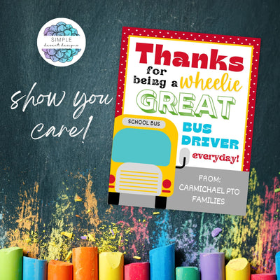 bus driver appreciation gift tag on chalkboard background