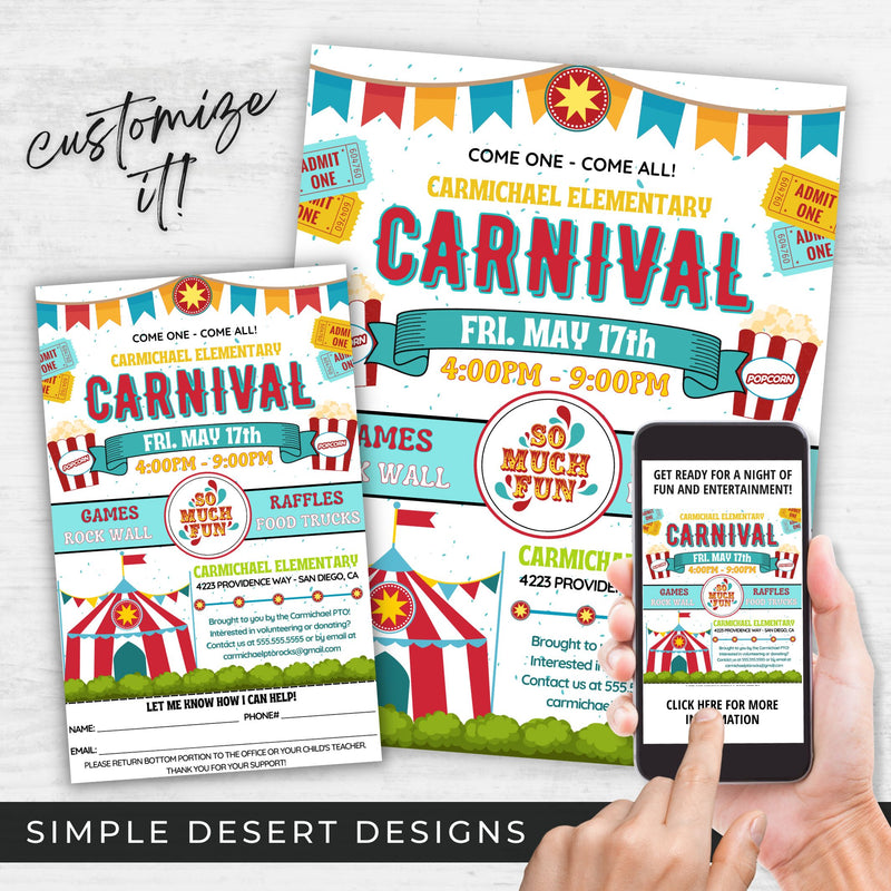 customizable school carnival flyers in printed and digital formats