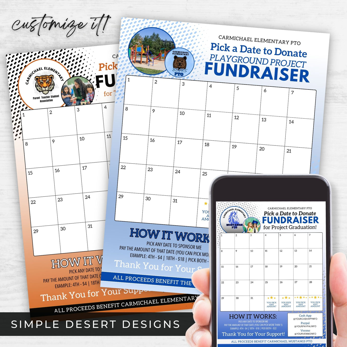 Editable Calendar Fundraiser Flyer Simple Desert Designs