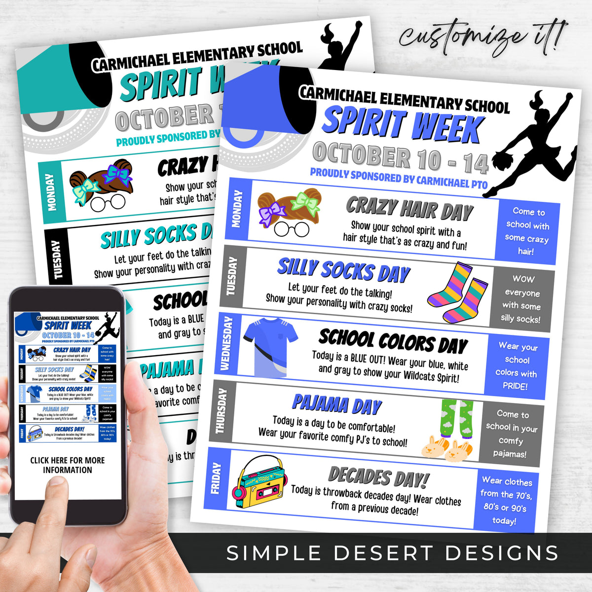 Editable Spirit Week Schedule Template - Simple Desert Designs