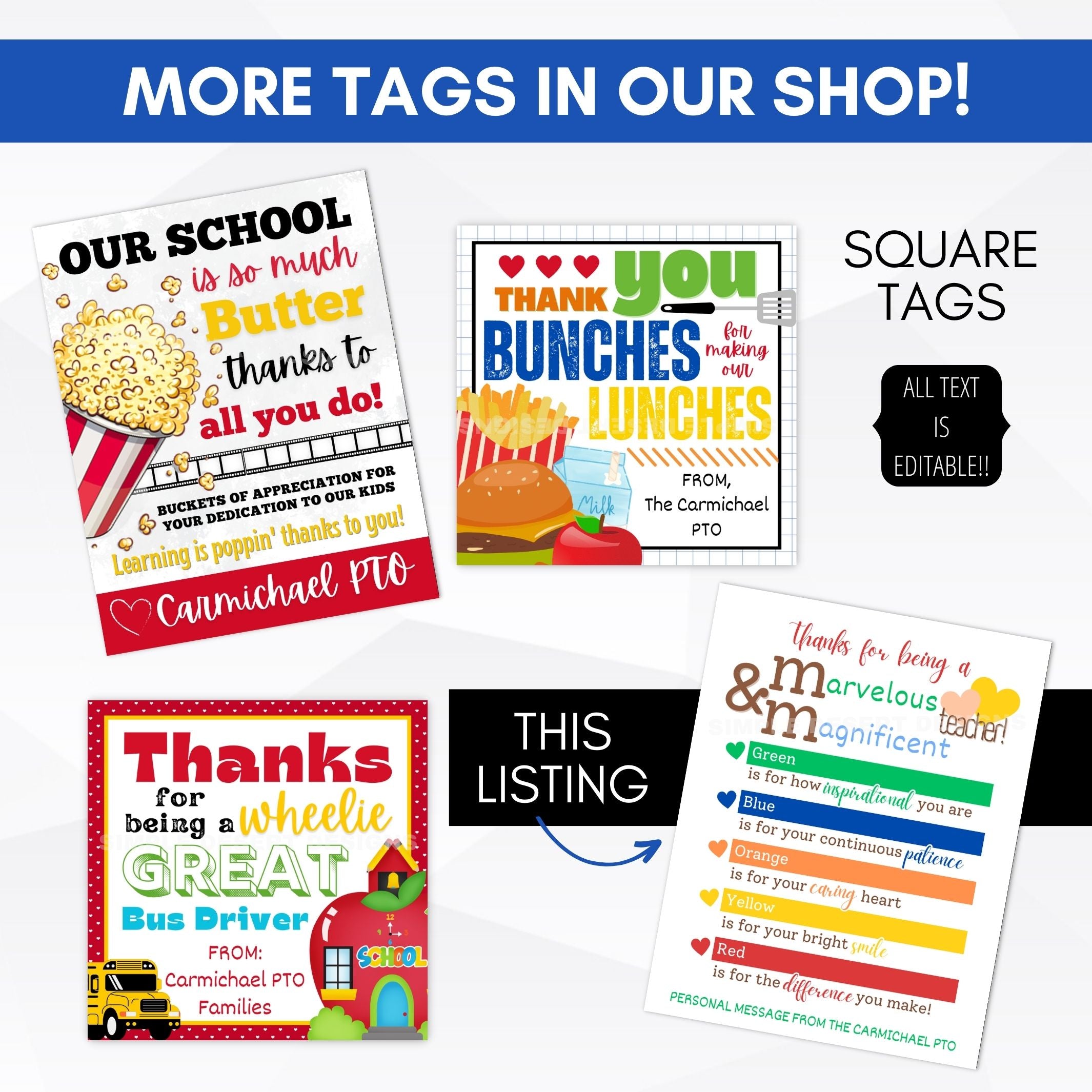 school teacher and staff appreciation week gift tags