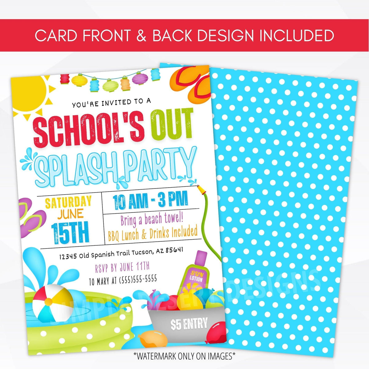 Editable Schools Out Splash Party Invitation - Simple Desert Designs