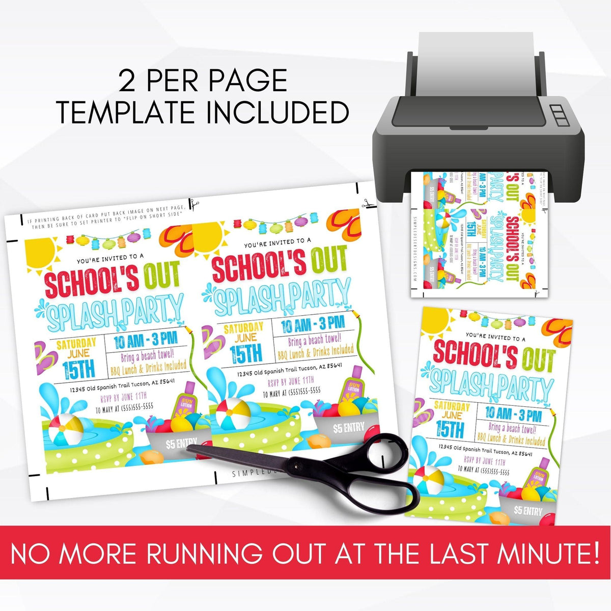 Editable Schools Out Splash Party Invitation - Simple Desert Designs