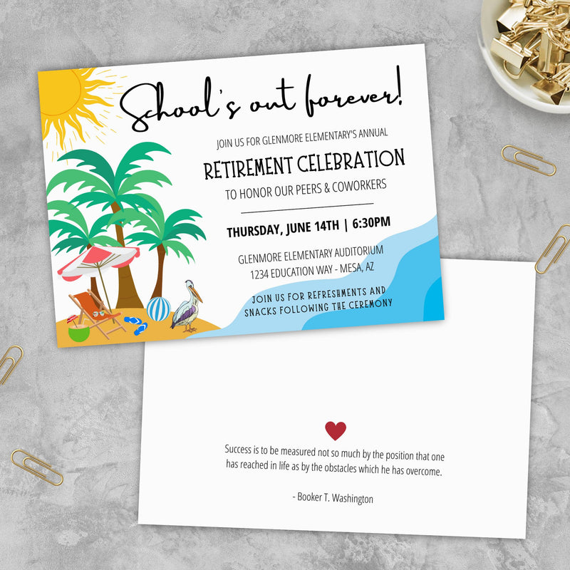 customizable teacher principal educator retirement invitations