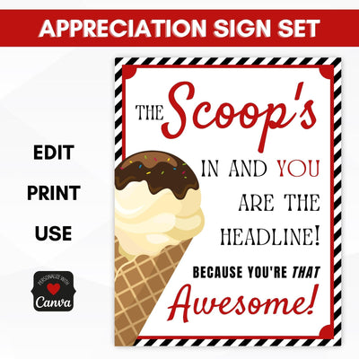 here's the scoop teacher nurse volunteer employee staff appreciation week event sign set