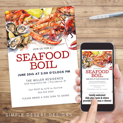 elegant seafood boil invitation for dinner party in printed and digital e invite