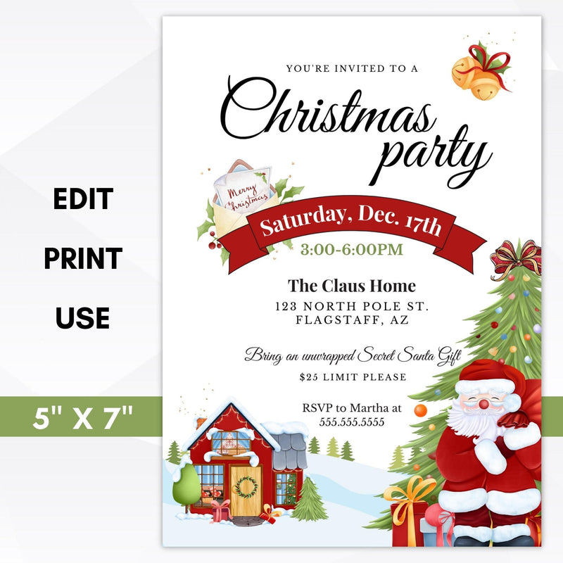 editable secret santa gift exchange invitation