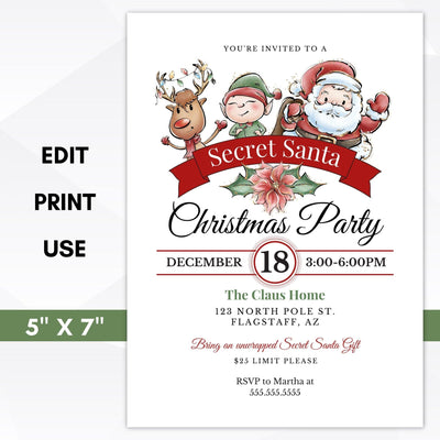 secret santa christmas party invitation