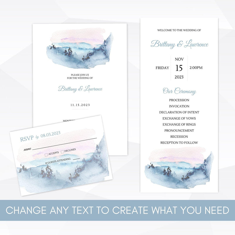 printable wedding invitation template set