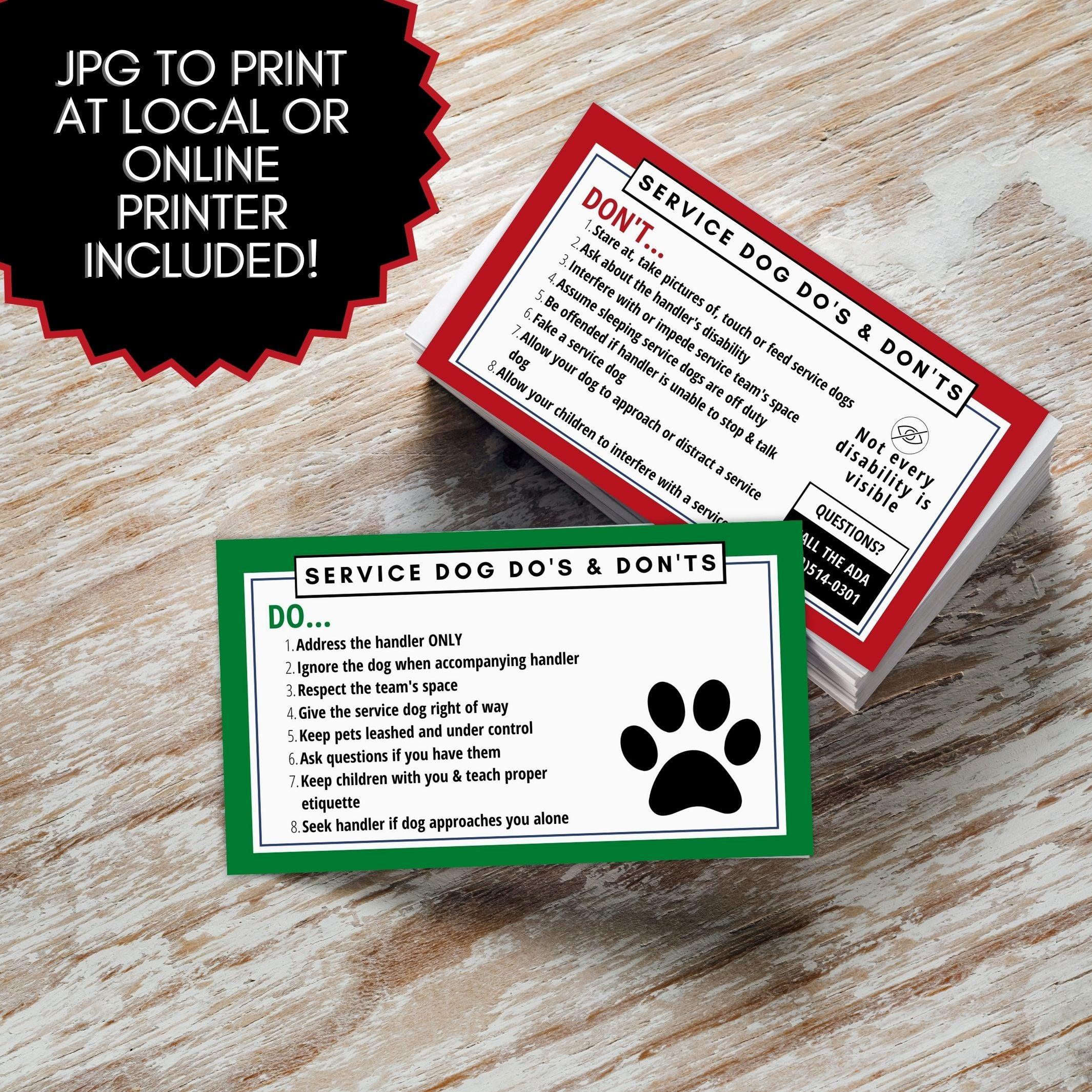 Service Dog ADA Law Etiquette Cards Simple Desert Designs
