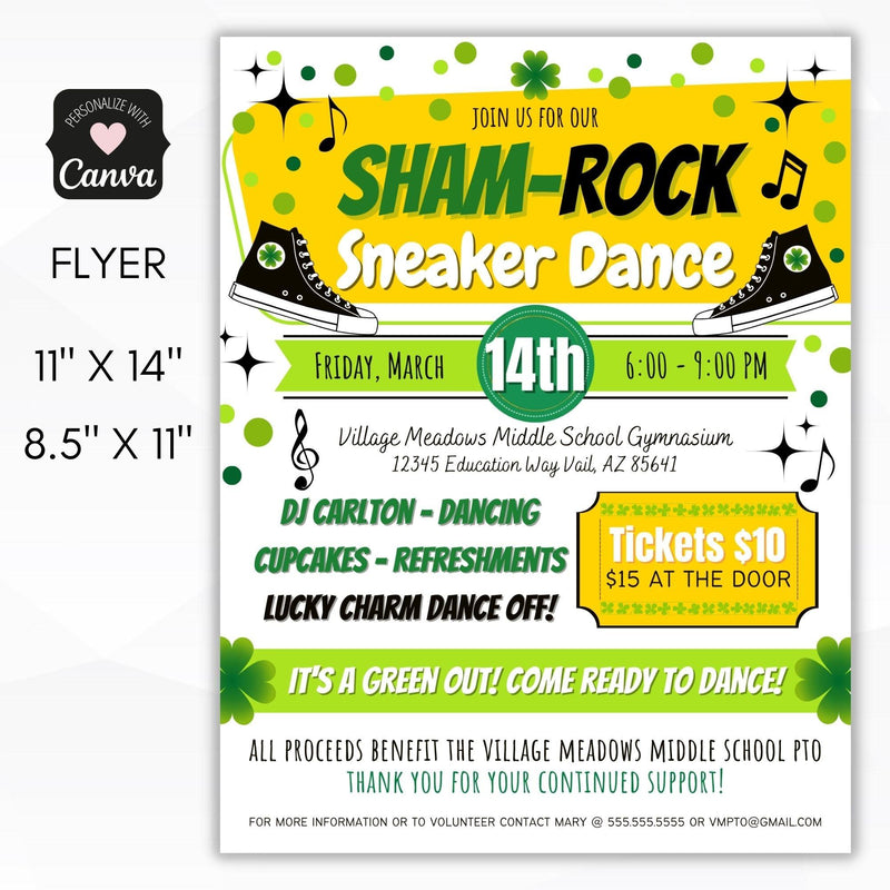 shamrock st patricks sneaker dance flyer set