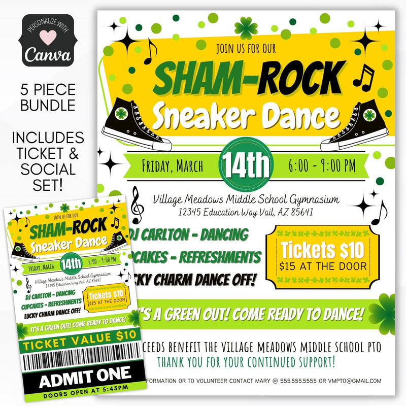 shamrock st patricks sneaker dance flyer ticket bundle