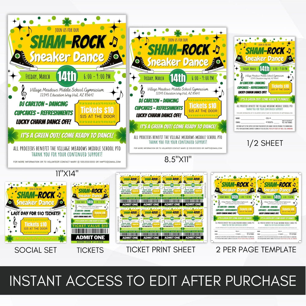 St. Patrick’s Sneaker Dance Flyer & Ticket Bundle - Simple Desert Designs