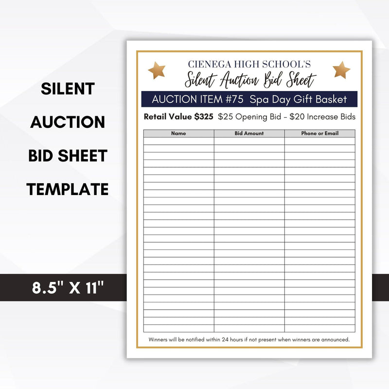 bid sheets for silent auction