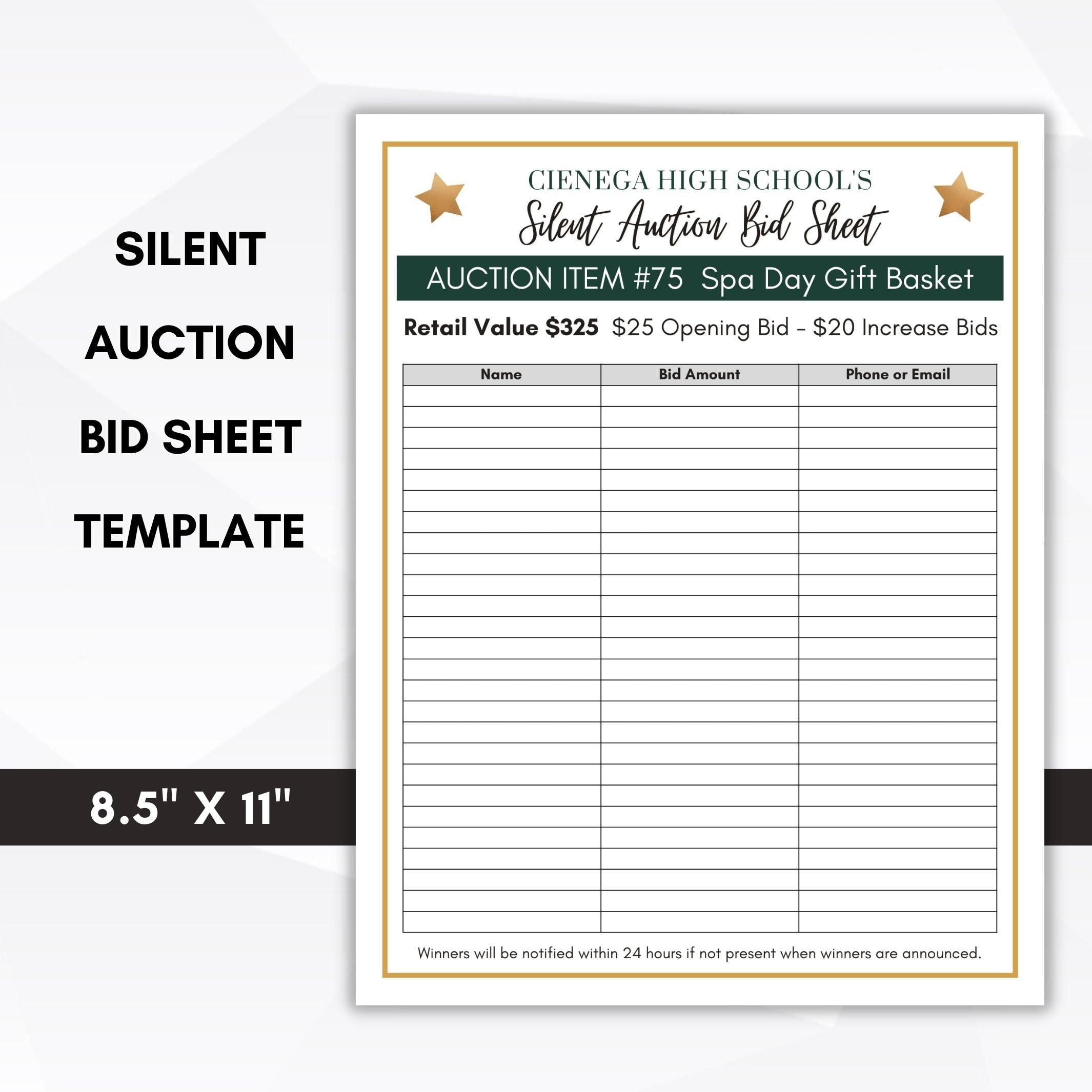 Streng overdrivelse privat Silent Auction Fundraiser Bid Sheet Green – Simple Desert Designs