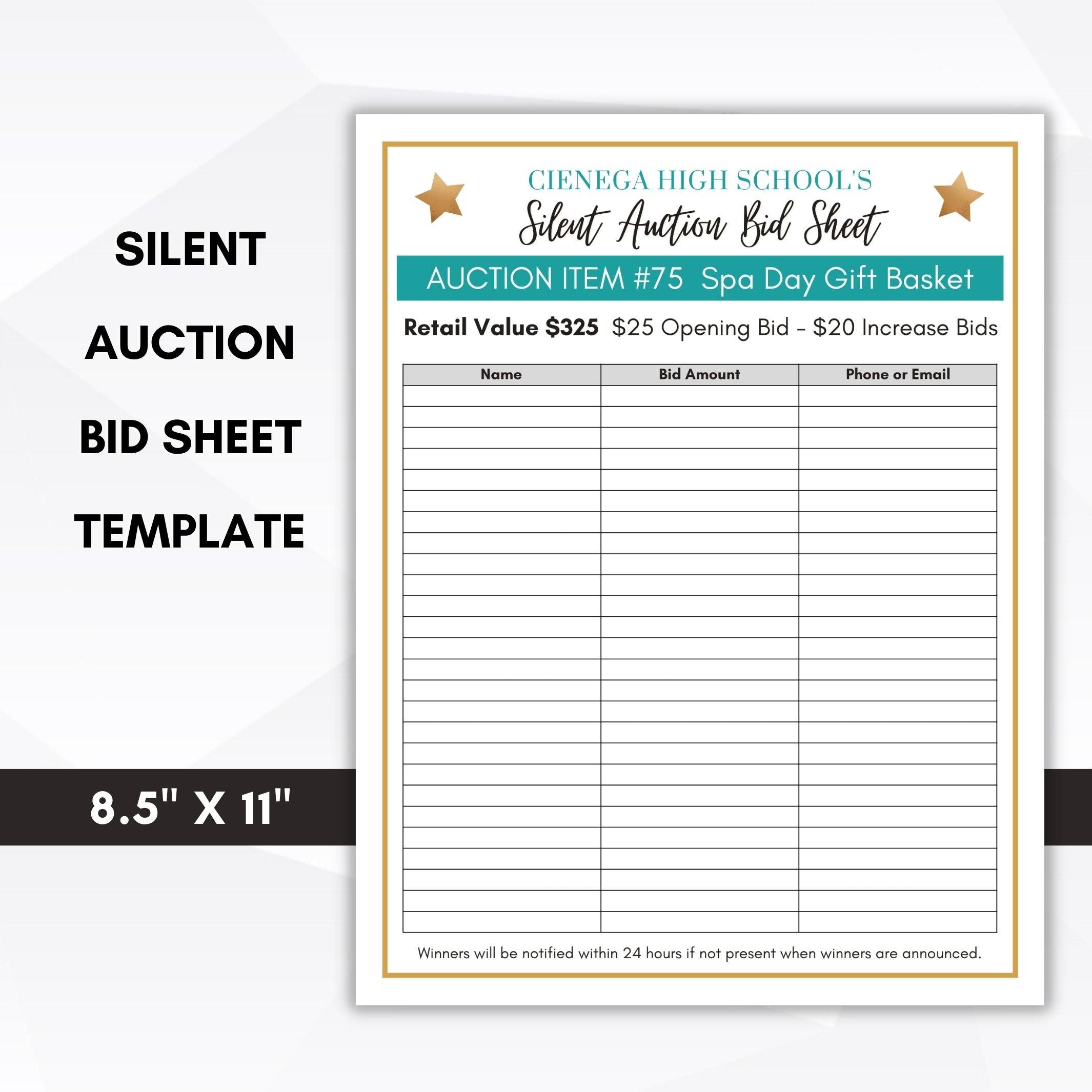 bid sheets for silent auction