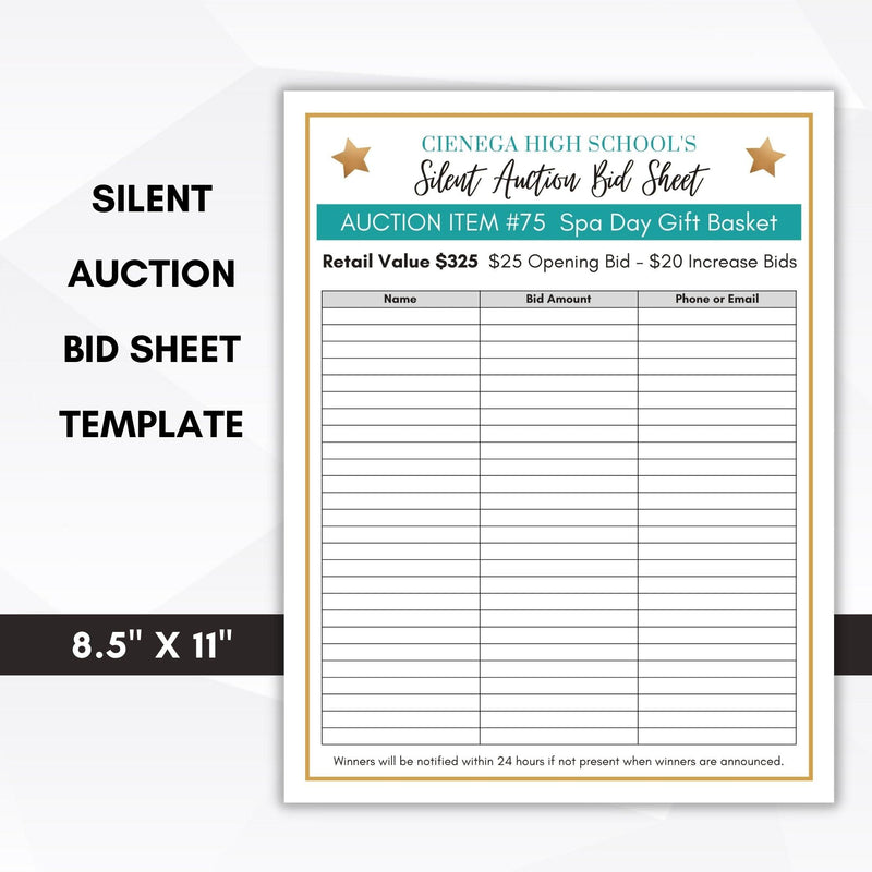 bid sheets for silent auction