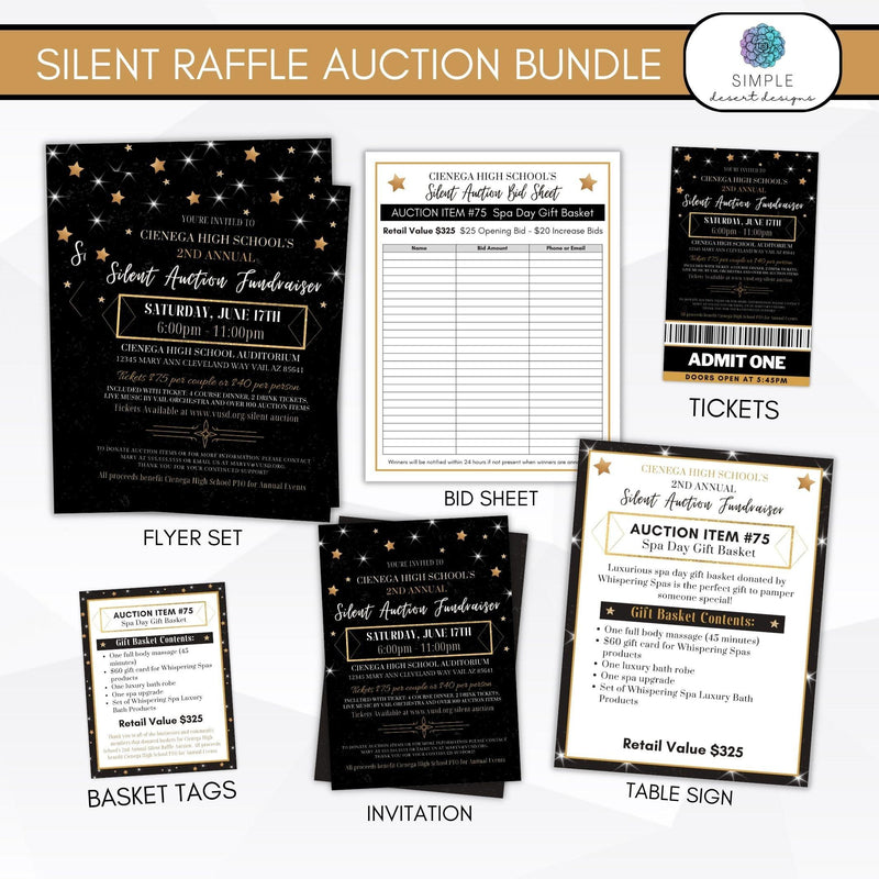 Black and gold silent auction fundraiser bundle