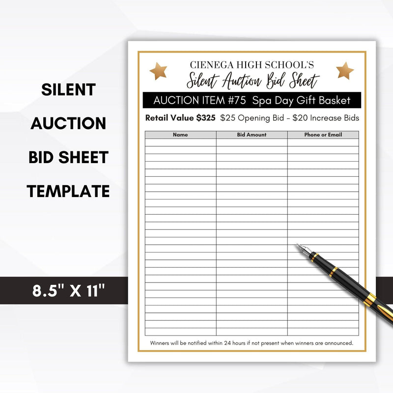 bid sheets for silent auction