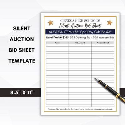 bid sheets for silent auction