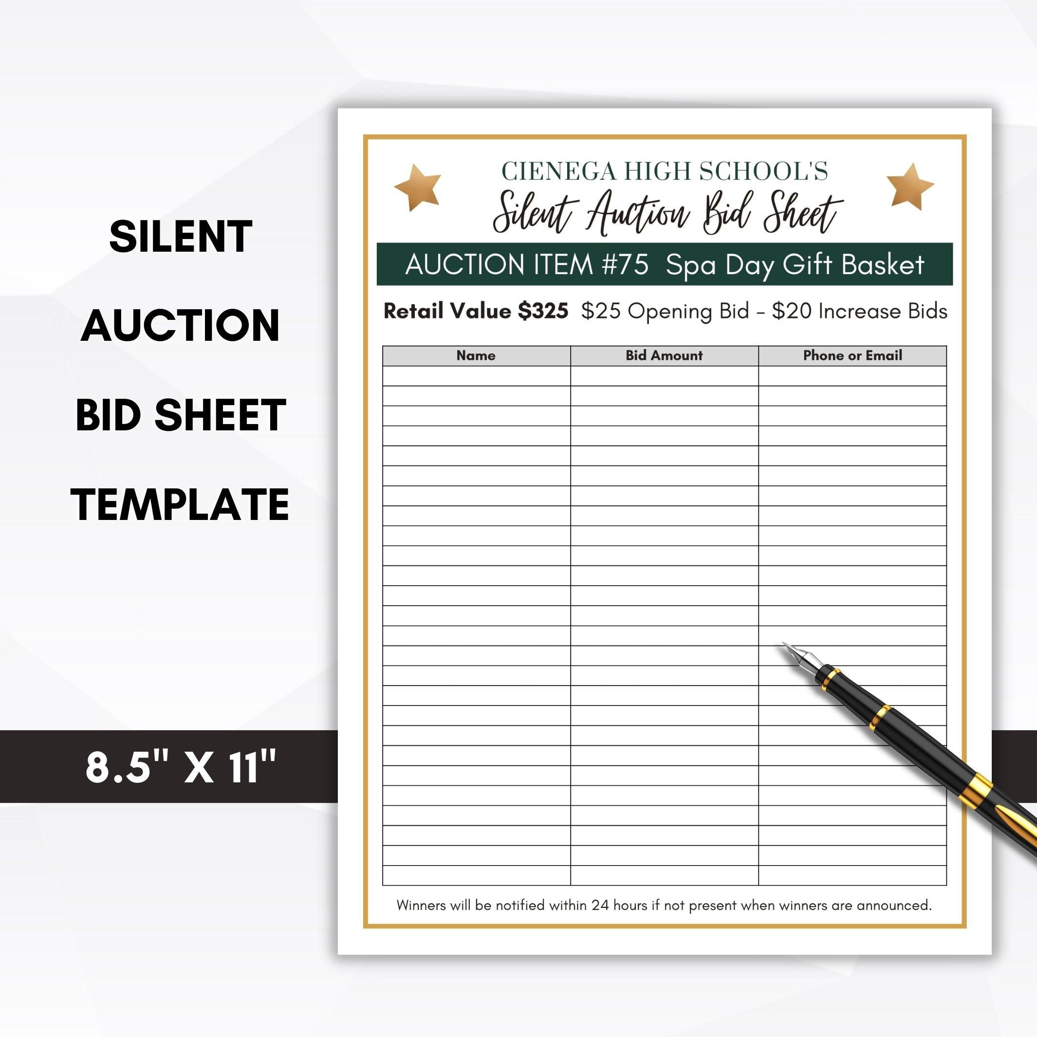 bid sheets for silent auction