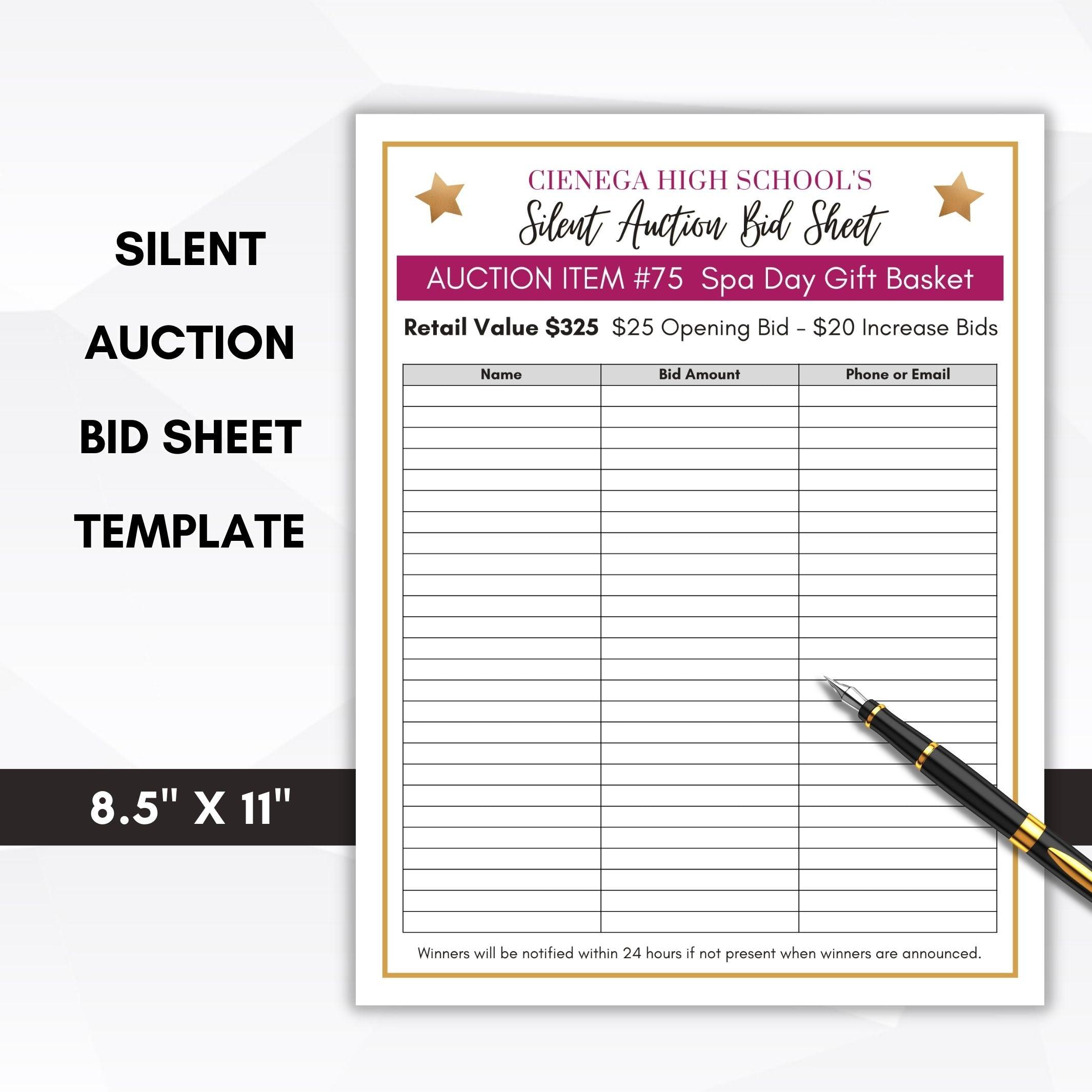 bid sheets for silent auction