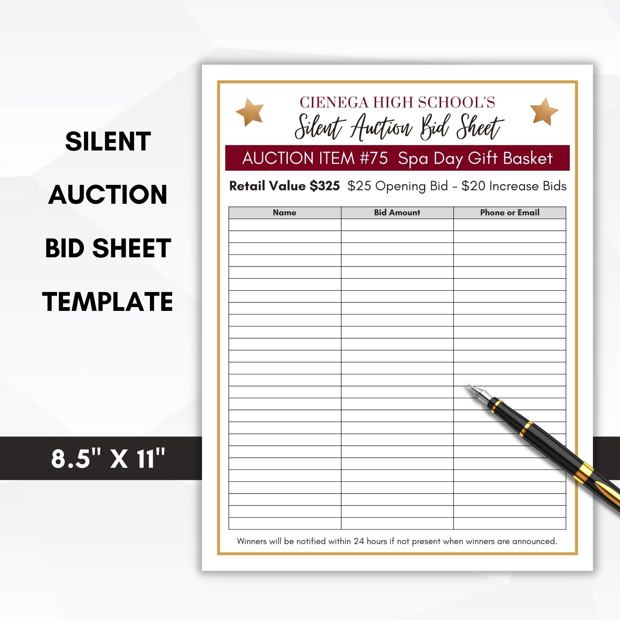 bid sheets for silent auction