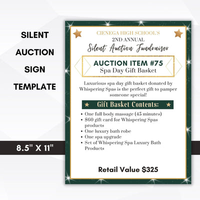 Green silent auction fundraiser display sign