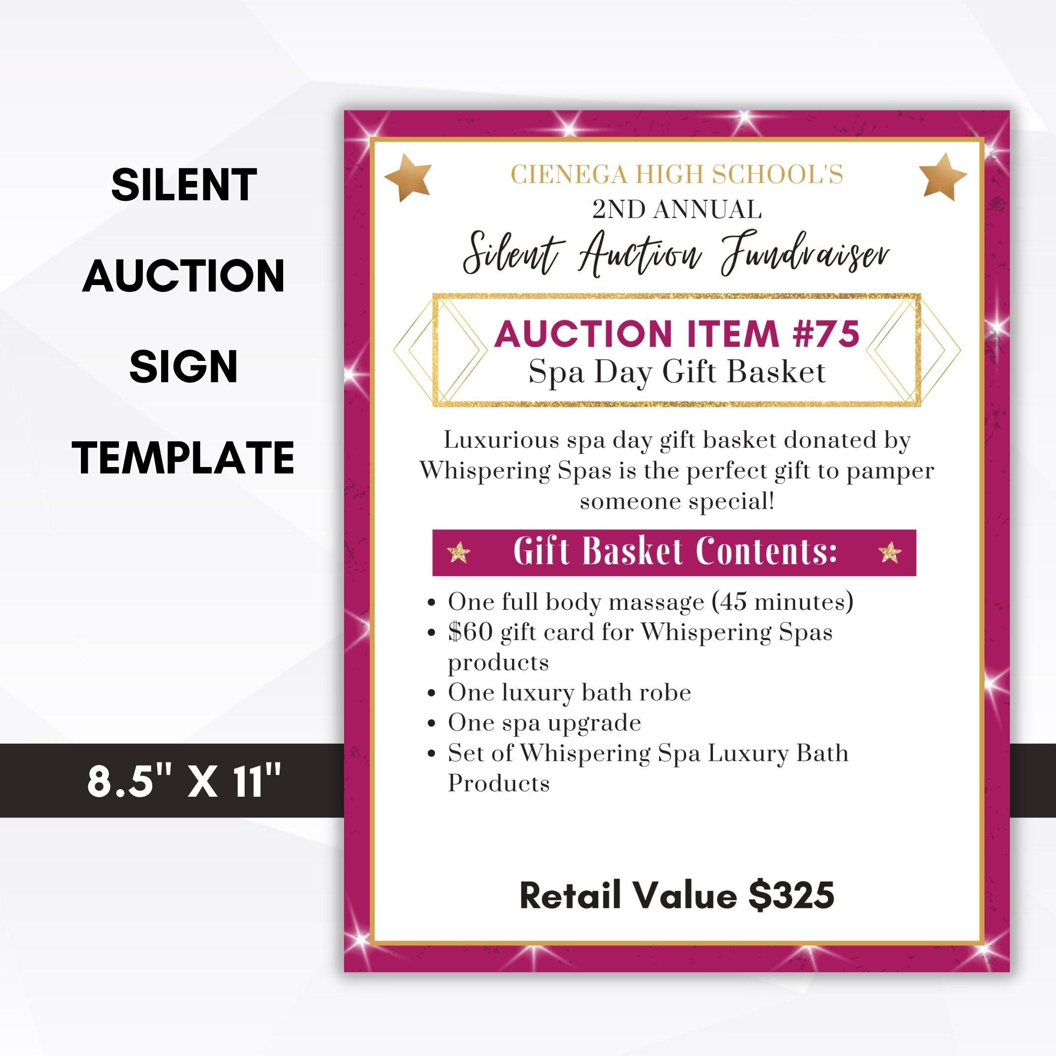 Pink silent auction fundraiser display sign