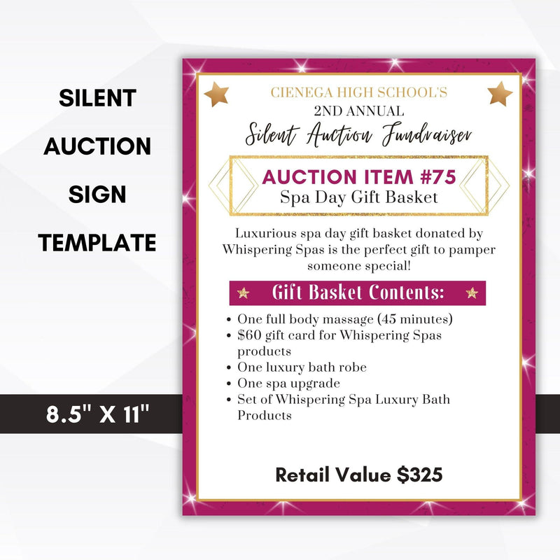 Pink silent auction fundraiser display sign