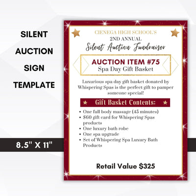 Silent auction fundraiser display sign