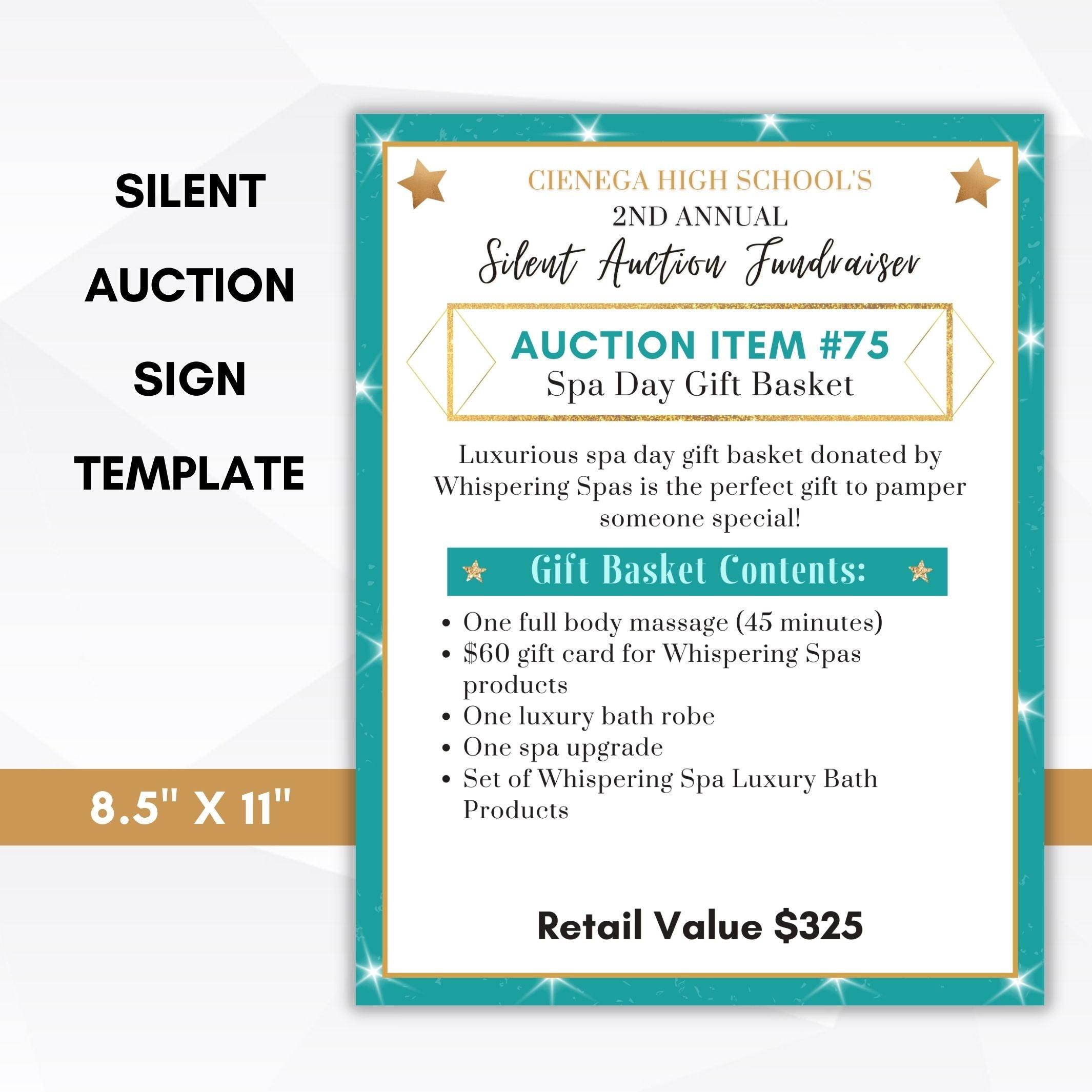 Silent Auction Fundraiser Sign Teal – Simple Desert Designs