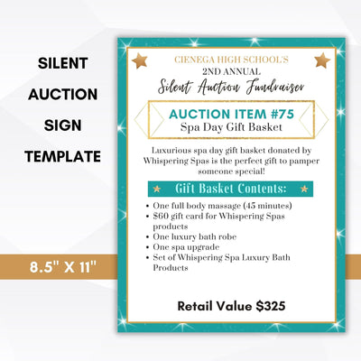 Teal silent auction fundraiser display sign
