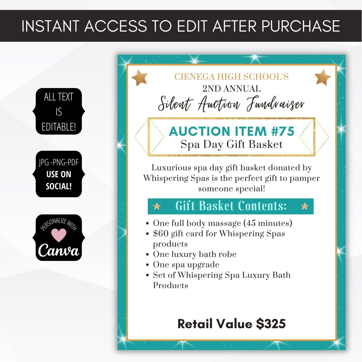 Silent Auction Display Sign Template - Simple Desert Designs