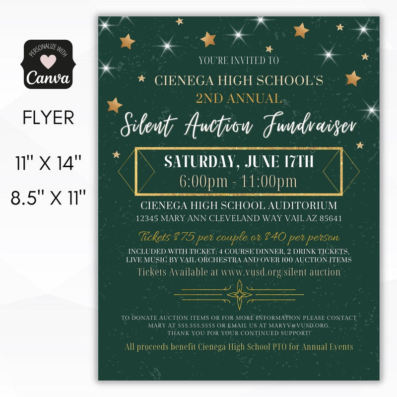 Green silent auction fundraiser flyer