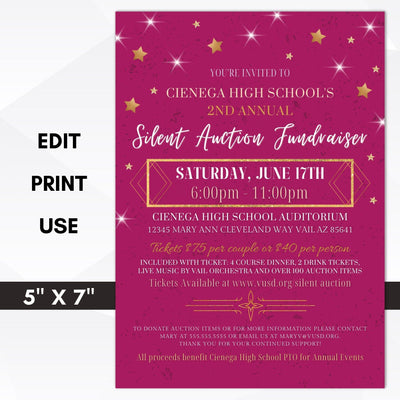 Pink silent auction fundraiser invitation