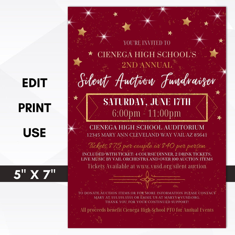 Silent auction fundraiser invitation