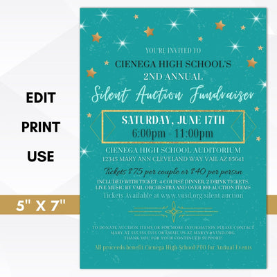 Teal silent auction fundraiser invitation